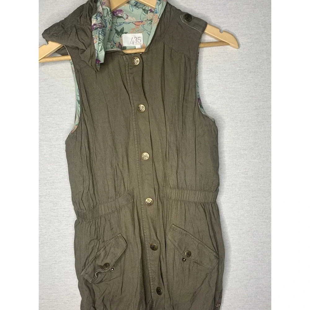 Matilda Jane 435 Vest Girls 14 Olive Green Hooded Floral Utility Boho Cottage
